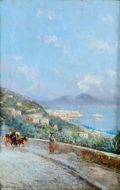 Bernardo Hay : Sulla strada per Posillipo  (1907)  - Olio su compensato - Asta Autori del XIX e XX sec. - I - Galleria Pananti Casa d'Aste