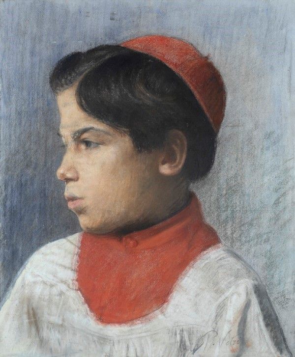 Paolo Vetri : Ritratto di chierichetto  - Carbonccini su carta riportata su tela - Auction Autori del XIX e XX sec. - I - Galleria Pananti Casa d'Aste