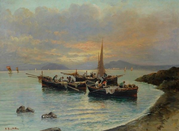 Fausto Pratella - Barche di Pascatori al Tramonto
