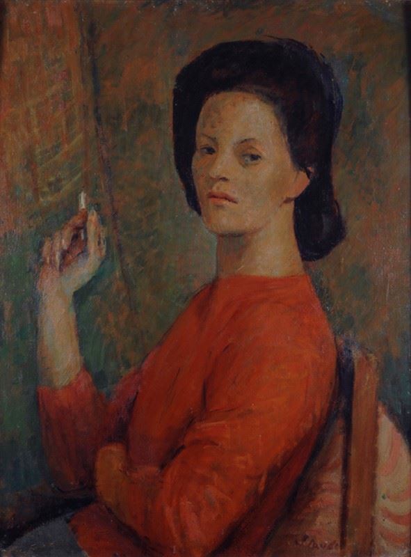 Hans Joachim Staude : Ritratto di donna  - Olio su cartone - Auction Autori dell'800-900, Arte moderna e contemporanea - I - Galleria Pananti Casa d'Aste