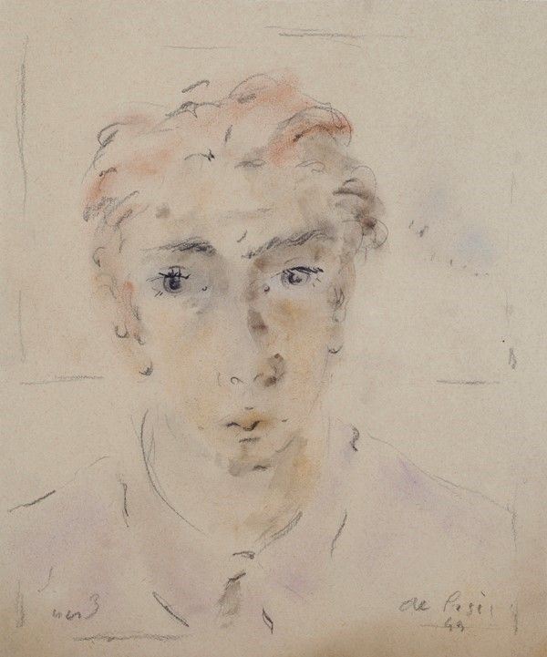 Filippo de Pisis : Ritratto di giovinetto  (1944)  - Tecnica mista su carta - Auction Autori dell'800-900, Arte moderna e contemporanea - I - Galleria Pananti Casa d'Aste