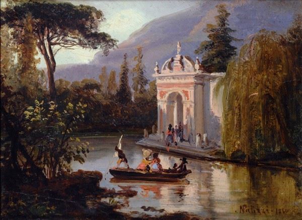 Nicola Palizzi : Gita in traghetto al tempio  (1860)  - Olio su tela - Auction Autori del XIX e XX sec. - I - Galleria Pananti Casa d'Aste