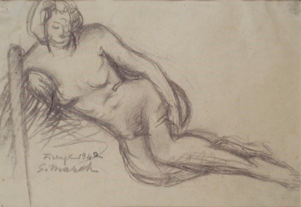 Giovanni March : Reclining nude  (1942)  - Pencil on paper - Auction AUTHORS OF XIX AND XX CENTURY - Galleria Pananti Casa d'Aste