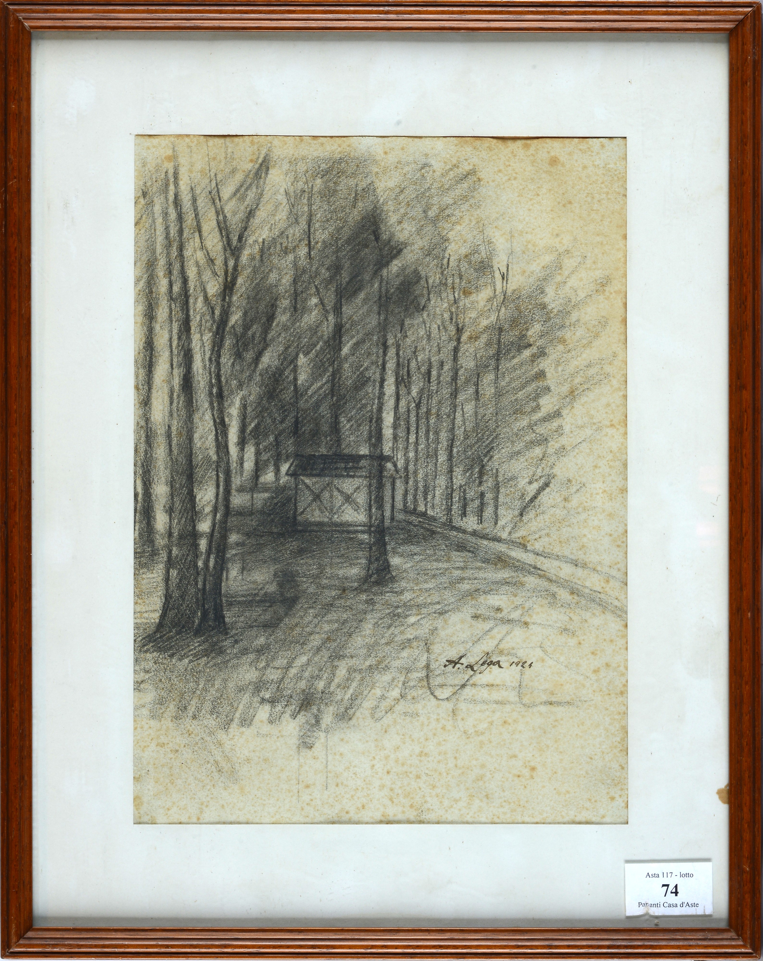 Achille Lega - Le cascine, matita su carta