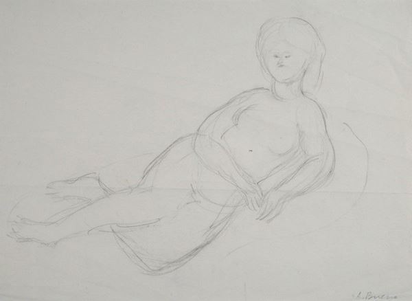 Antonio Bueno : Nudo sdraiato  - Matita su carta - Auction Arte Moderna e Contemporanea - II - Galleria Pananti Casa d'Aste