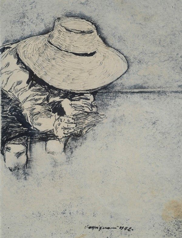 Renzo Vespignani : Mondina alla risaia  (1952)  - China su carta - Asta Autori dell'800-900, Arte moderna e contemporanea - I - Galleria Pananti Casa d'Aste