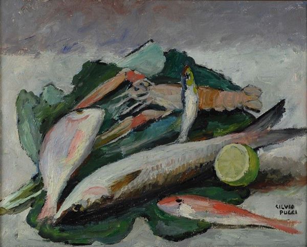 Silvio Pucci : Natura morta con pesci  - Auction Arte Moderna e Contemporanea - III - Galleria Pananti Casa d'Aste