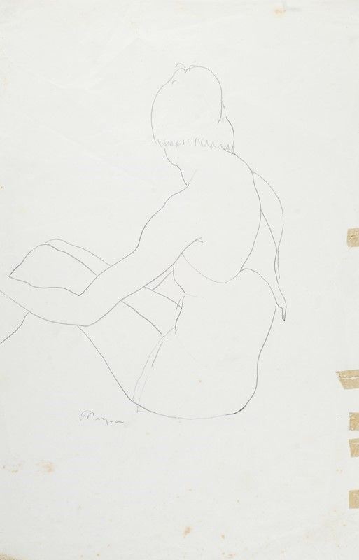 Guido Peyron : Figura di schiena  - Matita su carta - Asta DISEGNI DAL XIX AL XX SEC - Galleria Pananti Casa d'Aste