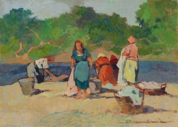 Carlo Domenici - Lavandaie al fiume