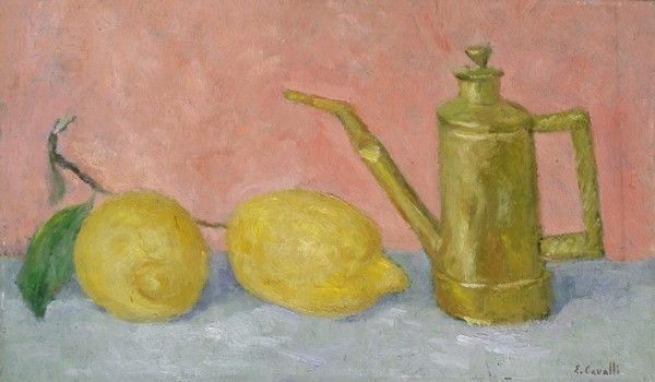 Emanuele Cavalli : Natura morta con limoni  - Olio su tavola - Asta Autori del XIX e XX sec. - I - Galleria Pananti Casa d'Aste