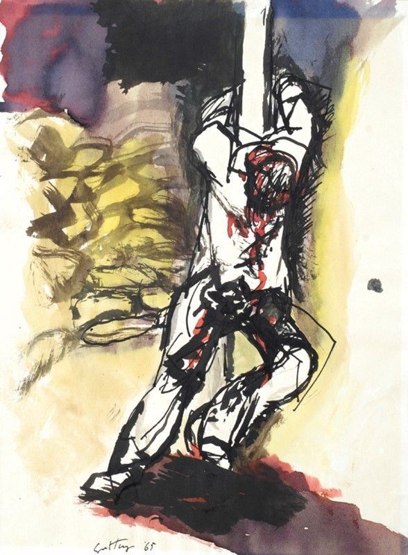 Renato Guttuso : Fucilazione  (1965)  - Tecnica mista su carta - Asta Autori del XIX e XX sec. - I - Galleria Pananti Casa d'Aste