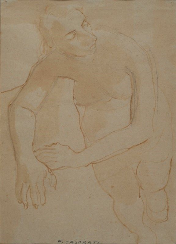 Felice Casorati : Figura femminile seduta  ((1938))  - China su carta - Auction Autori del XIX e XX sec. - I - Galleria Pananti Casa d'Aste