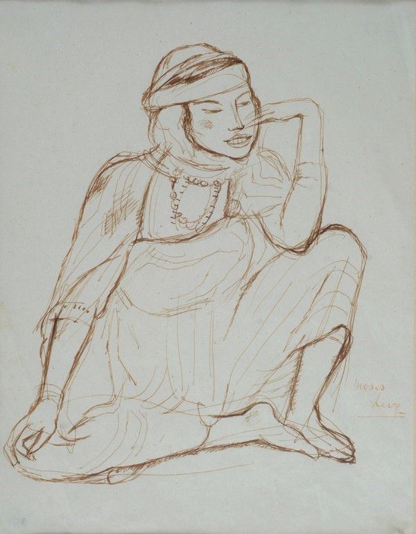 Moses Levy : Ragazza tunisina  (1945)  - China su carta - Auction Autori del XIX e XX sec. - I - Galleria Pananti Casa d'Aste