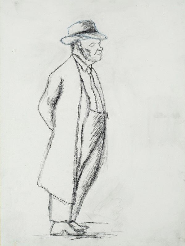 Ottone Rosai : Uomo con cappello  (1934)  - Carboncino su carta - Asta Arte moderna e contemporanea - Galleria Pananti Casa d'Aste