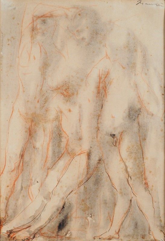 Giacomo Manz&#249; : Deposizione  (1955-1956)  - Sanguigna e china su carta - Asta Autori del XIX e XX sec. - I - Galleria Pananti Casa d'Aste