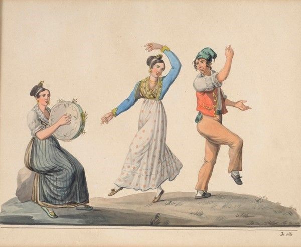 Michela De Vito : Ballo popolare  - Acquerello su carta - Asta Autori del XIX e XX sec. - I - Galleria Pananti Casa d'Aste