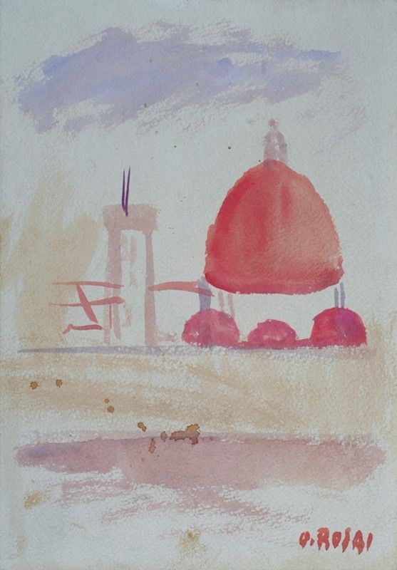 Ottone Rosai : Il Duomo  (1954)  - Acquerello su carta - Asta Autori del XIX e XX sec. - I - Galleria Pananti Casa d'Aste