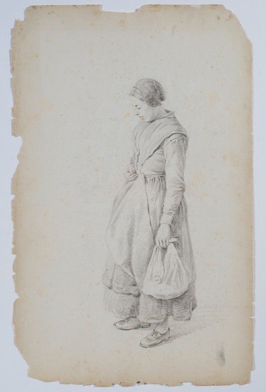 Scuola Lombarda, XIX Sec. - Donna con Fagotto