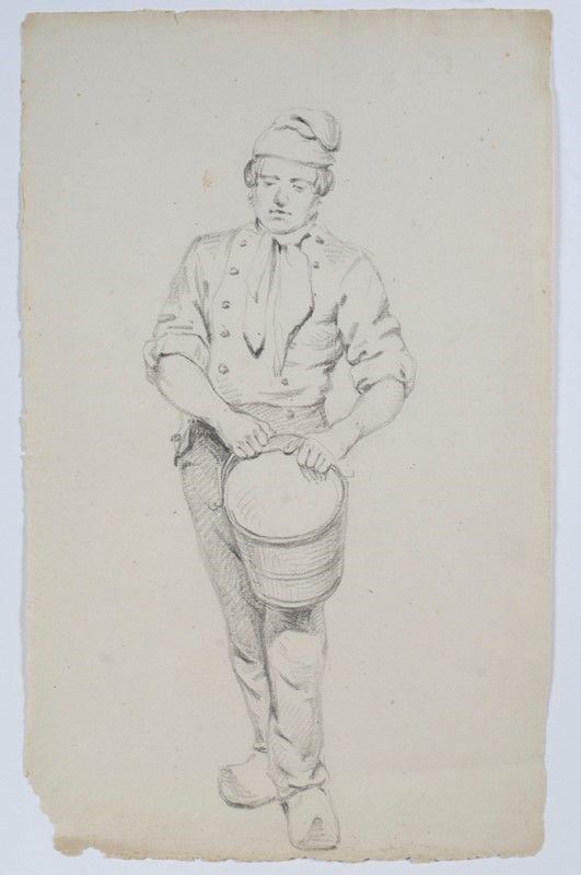 Scuola Lombarda, XIX sec. : Uomo con secchio  - Matita su carta - Auction Autori del XIX e XX sec. - I - Galleria Pananti Casa d'Aste
