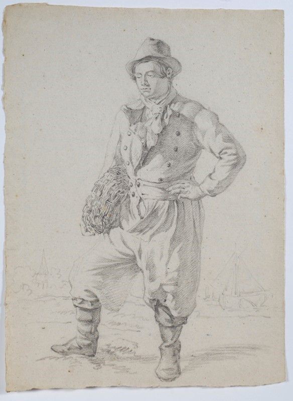 Scuola Lombarda, XIX sec. : Uomo con cesta di paglia  - Matita su carta - Auction Autori del XIX e XX sec. - I - Galleria Pananti Casa d'Aste