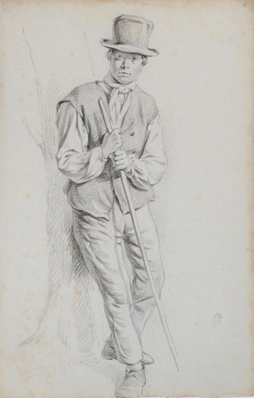 Scuola Lombarda, XIX Sec. - Ragazzo con Bastone