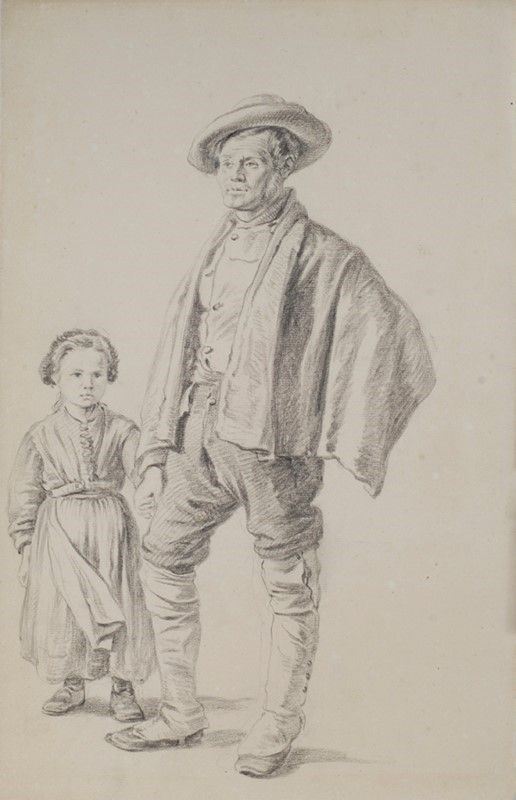 Scuola Lombarda, XIX Sec. - Uomo con Bambina