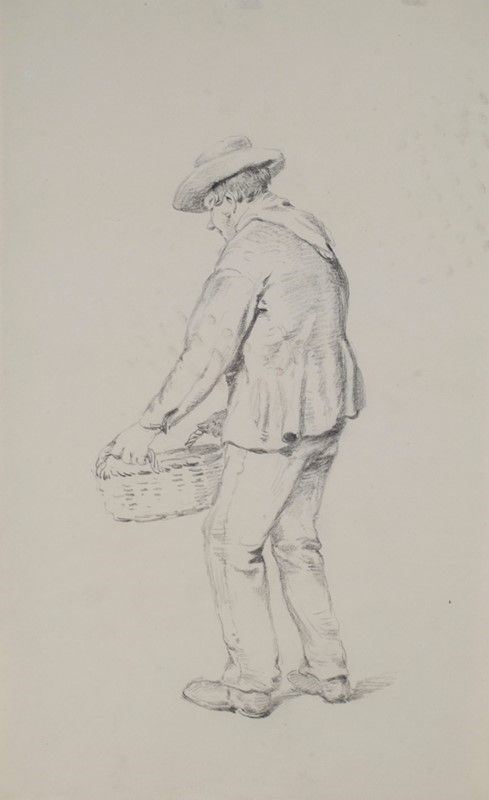 Scuola Lombarda, XIX Sec. - Figura con Cestino