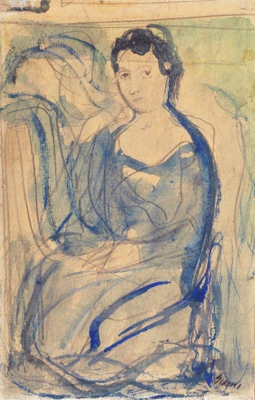 Mario Sironi : Donna seduta  - Acquerello e matita su carta - Asta Autori del XIX e XX sec. - I - Galleria Pananti Casa d'Aste