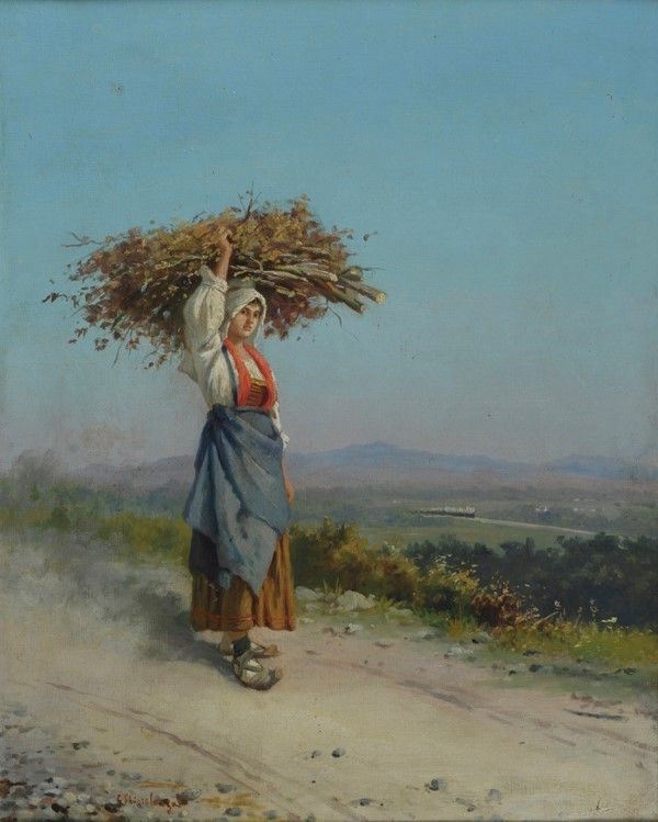 Giuseppe Chiarolanza : Contadina  - Olio su tela - Auction Autori del XIX e XX sec. - I - Galleria Pananti Casa d'Aste