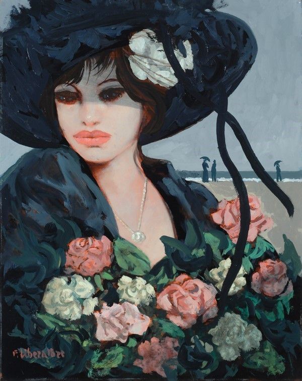 Fausto Maria Liberatore - Donna sulla spiaggia con fiori
