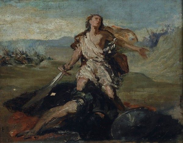 Attr. a Eugene Delacroix - Eugene Delacroix, Davide e Golia, olio su tela