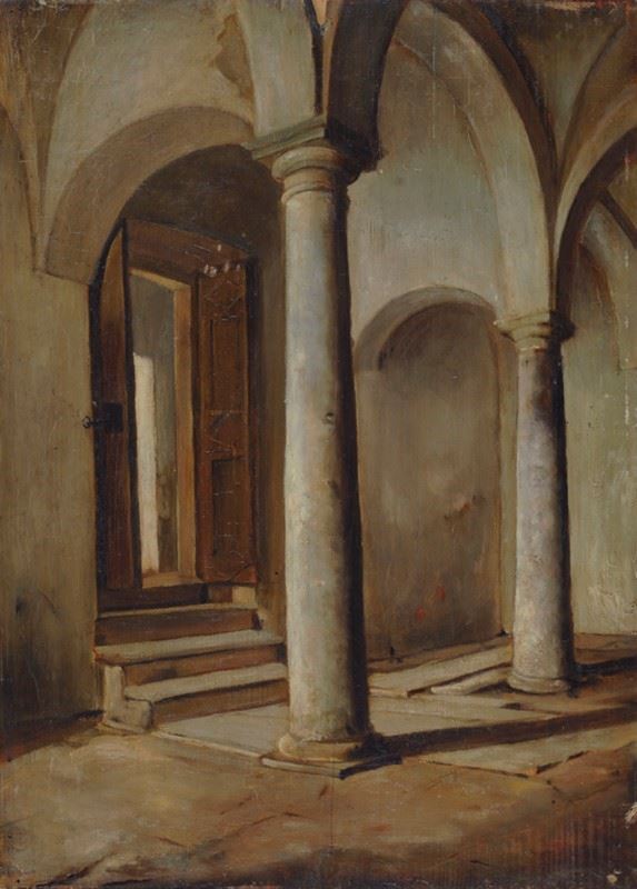 Lorenzo Delleani : La stanza delle colonne  - Olio su tavola - Auction Autori del XIX e XX sec. - I - Galleria Pananti Casa d'Aste