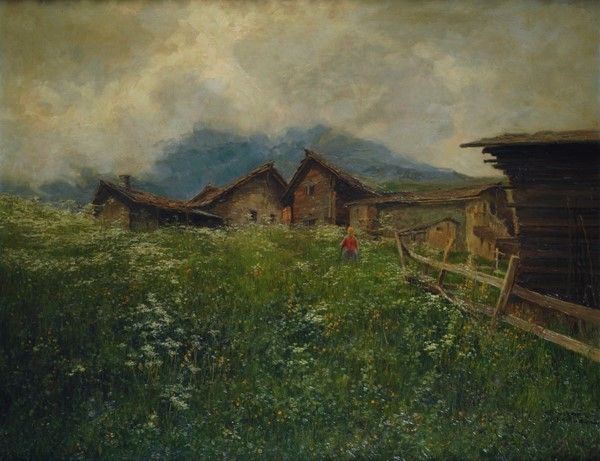 Giuseppe Gheduzzi : Paesaggio montano  - Olio su legno - Asta Antiquariato - I - Galleria Pananti Casa d'Aste