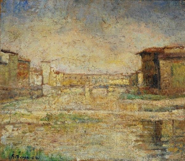 Guido Borgianni : Ponte Vecchio  (1944)  - Olio su tela - Asta Autori del XIX e XX sec. - I - Galleria Pananti Casa d'Aste