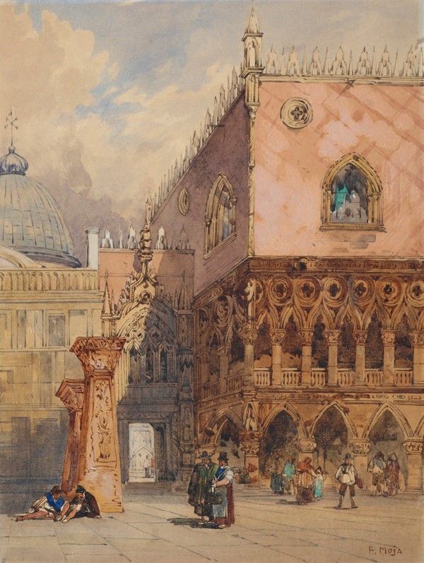 Federico Moja : Palazzo Ducale  - Acquerello su carta - Asta Autori del XIX e XX sec. - I - Galleria Pananti Casa d'Aste