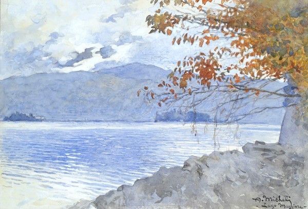 Alberto Micheli : Lago Maggiore  - Acquerello su carta - Asta Autori del XIX e XX sec. - I - Galleria Pananti Casa d'Aste