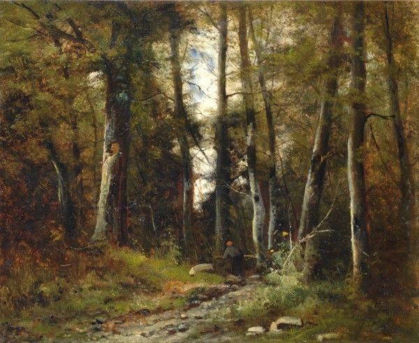 Scuola Napoletana, XIX Sec. - Figura nel Bosco