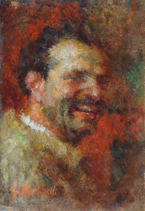 Giuseppe Maldarelli : Autoritratto  - Olio su cartone - Auction Autori del XIX e XX sec. - I - Galleria Pananti Casa d'Aste