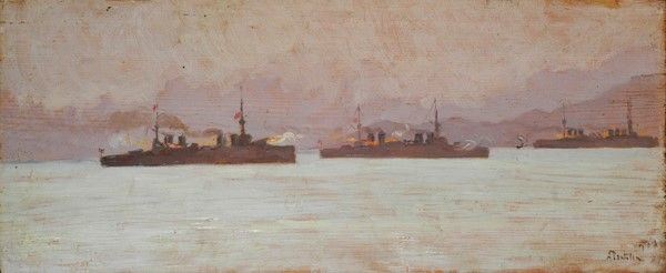 Attilio Pratella - Marina con navi