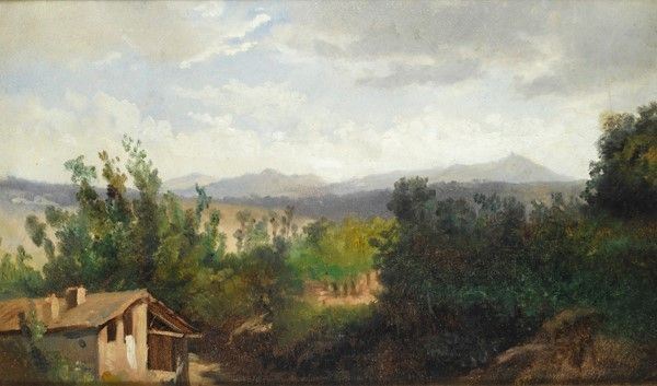 Scuola Lombarda, XIX sec. : Paesaggio  - Olio su cartone - Asta Autori del XIX e XX sec. - I - Galleria Pananti Casa d'Aste