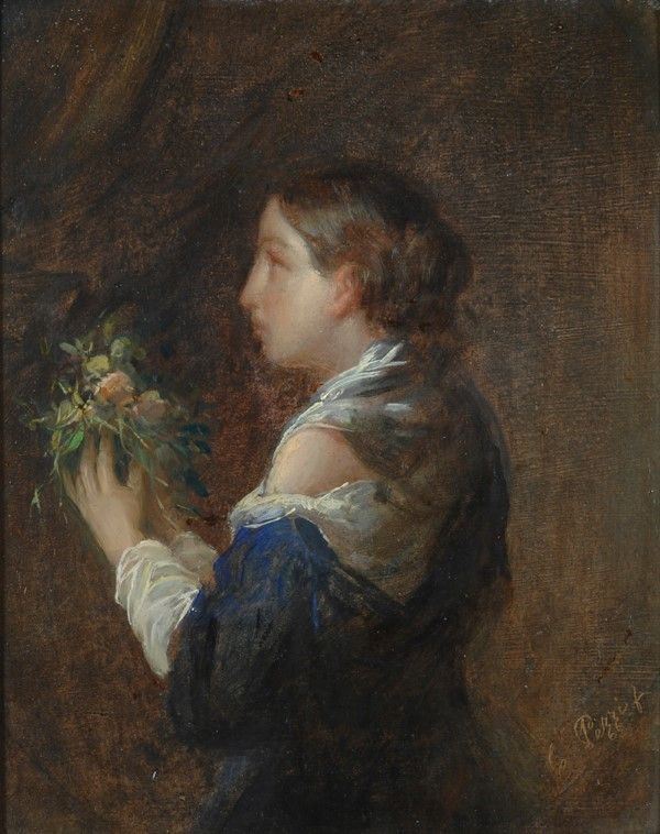 Cesare Pezzi - Ritratto di fanciulla con fiori