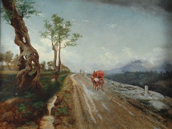 Francesco Lojacono - Dopo la pioggia, olio su cartone