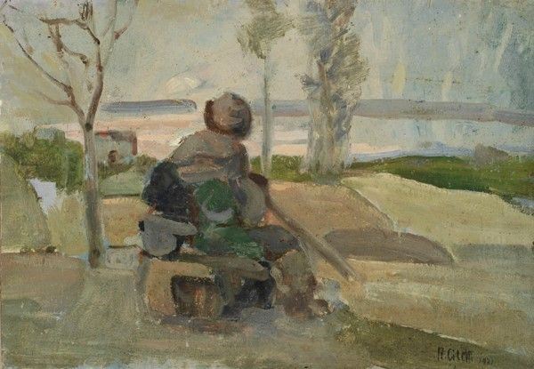 Nicola Ciletti : Uomo sulla panchina  (1937)  - Olio su compensato - Auction Autori del XIX e XX sec. - I - Galleria Pananti Casa d'Aste