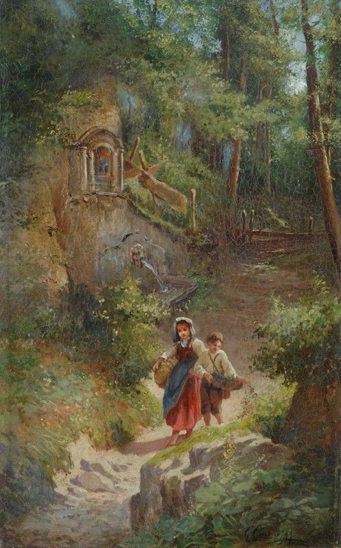 Gaetano Capone : Bambini nel bosco  - Olio su tela - Auction Autori del XIX e XX sec. - I - Galleria Pananti Casa d'Aste