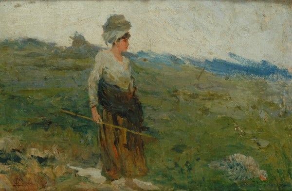 Luigi Gioli : Guardianella  - Olio su compensato - Auction Autori del XIX e XX sec. - I - Galleria Pananti Casa d'Aste