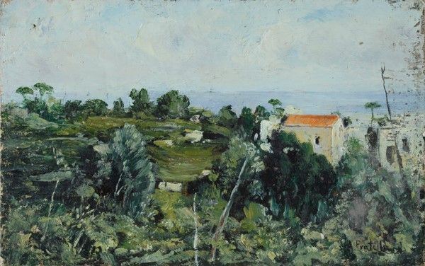 Attilio Pratella : Paesaggio  - Olio su tela riportata su cartone - Auction Autori del XIX e XX sec. - I - Galleria Pananti Casa d'Aste