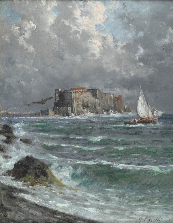 Gabriele Carelli : Castel dell' Ovo  - Olio su tela - Auction Autori del XIX e XX sec. - I - Galleria Pananti Casa d'Aste