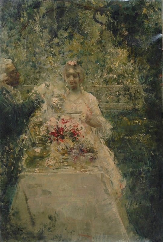 Luca Postiglione : Signora in giardino  - Olio su tela - Auction Autori del XIX e XX sec. - I - Galleria Pananti Casa d'Aste