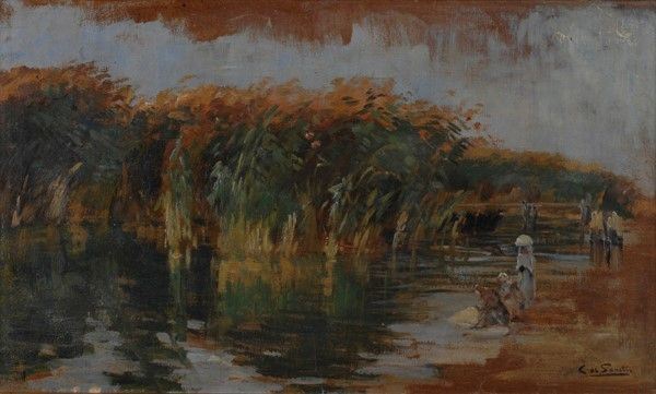 Giuseppe De Sanctis - Paesaggio con Lavandaie