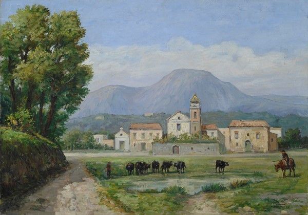 Vincenzo Canino : Paesaggio  - Olio su compensato - Asta Autori del XIX e XX sec. - I - Galleria Pananti Casa d'Aste